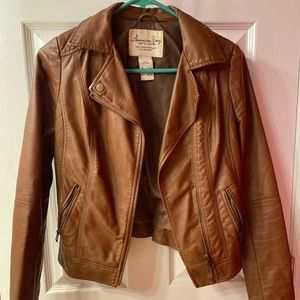 brown leather jacket